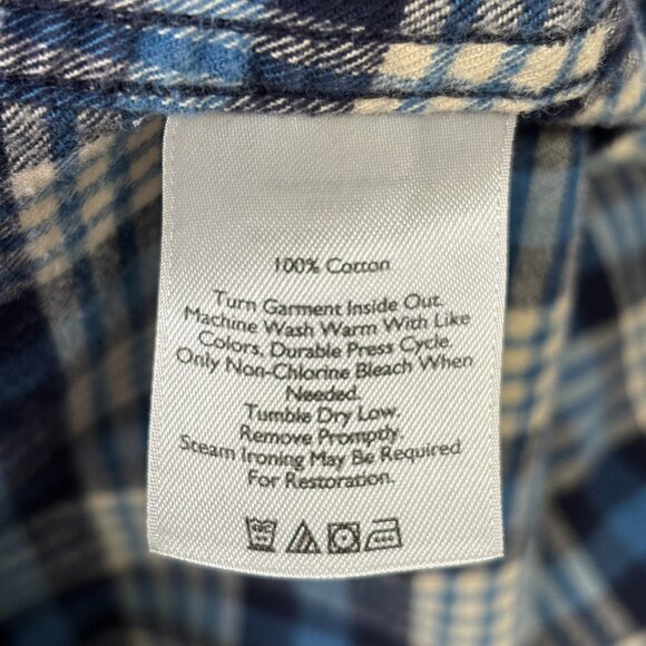 Eddie Bauer Shirt Large Tall LT Flannel Blue Plaid Cotton Button-Up Men's TL - Picture 8 of 8